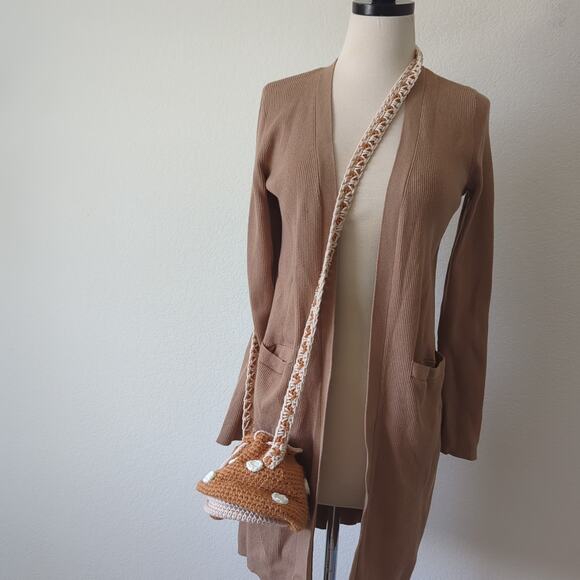 Handmade Crochet Mushroom Purse Crossbody Bag Nature Brown Whimsical Fairy - Picture 8 of 9